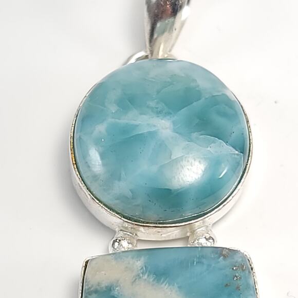 Serene Trio Larimar Sterling Pendant (2.5") on 18" Chain - Picture 6 of 10